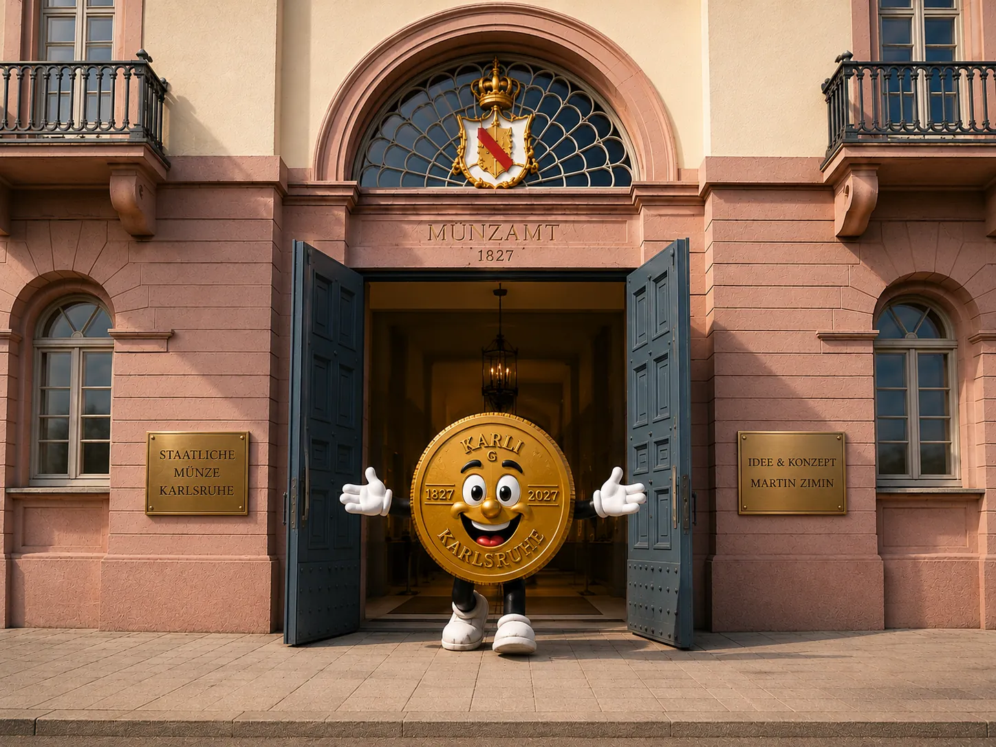 Karli vor dem historischen Münzamt Karlsruhe